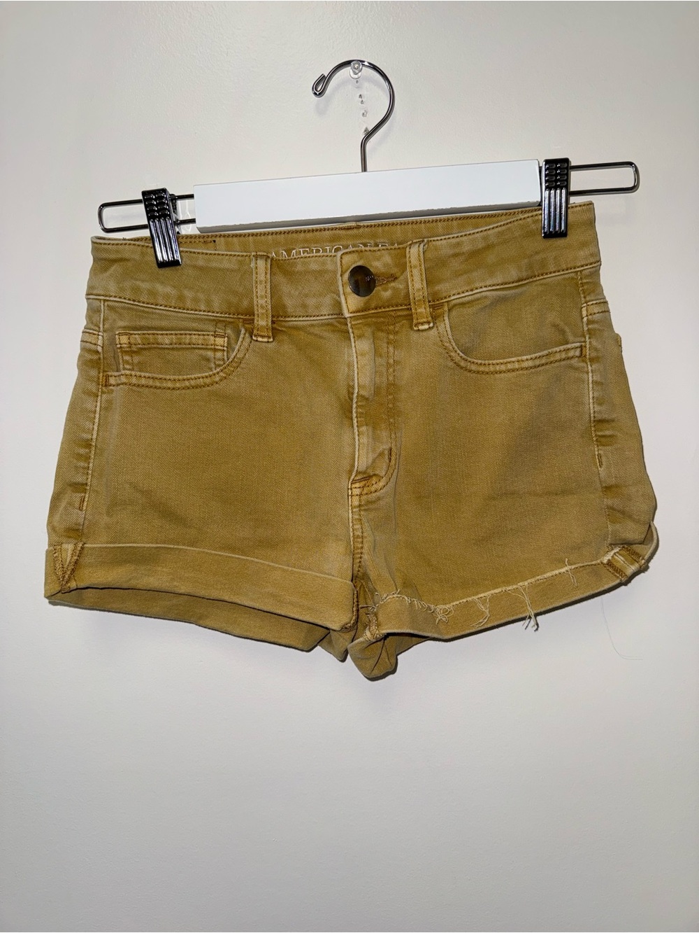 American Eagle (2) Mustard Yellow Hi Rise Shortie with Super Super Stretch